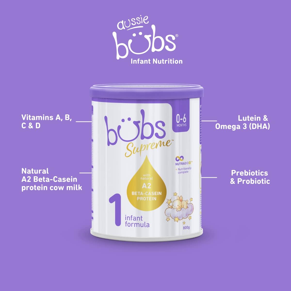 Bubs Supreme Infant Formula, Stage 1, Infants 0-6 months, Made with A2 Beta-Casein Protein Cows Milk, 28.2 oz - Image 3